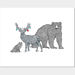 Winter Woodland Animals Xmas Posters and Art